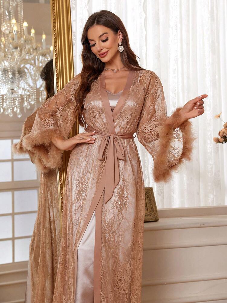 Women's 3pcs Satin Sleepwear Set With Lace Contrast Robe Nightgown And Shorts Romantic Loungewear Outfit Vacation Elegant Pajama Wear