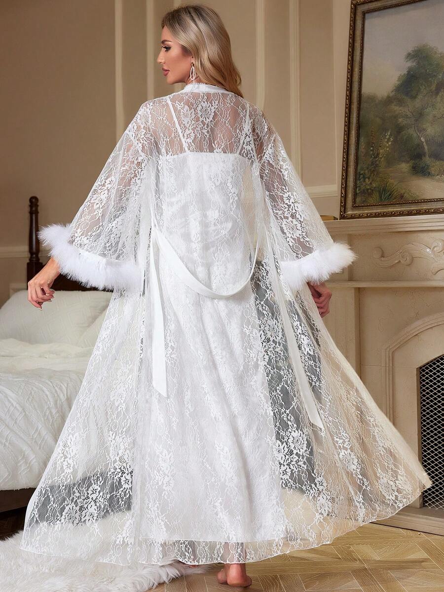 Women's 3pcs Satin Sleepwear Set With Lace Contrast Robe Nightgown And Shorts Romantic Loungewear Outfit Vacation Elegant Pajama Wear