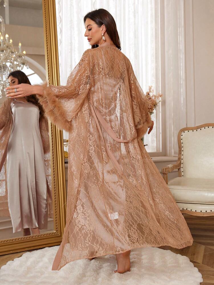 Women's 3pcs Satin Sleepwear Set With Lace Contrast Robe Nightgown And Shorts Romantic Loungewear Outfit Vacation Elegant Pajama Wear